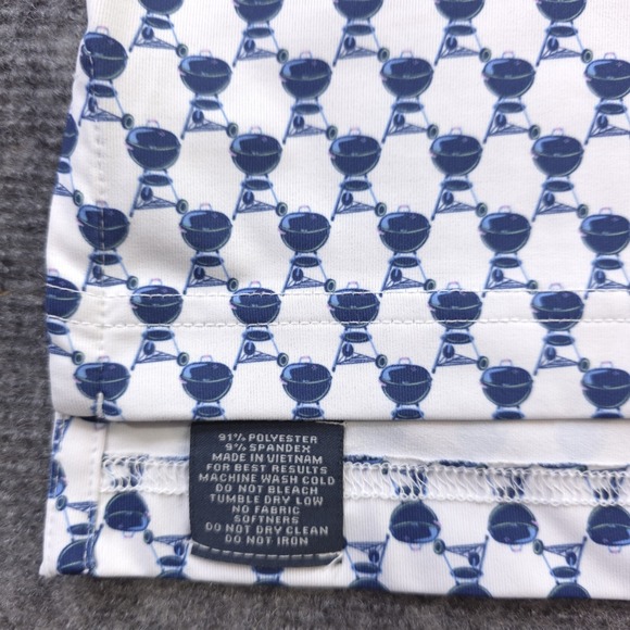Turtleson Polo Medium White Blue Charcoal Grill Geometric Short Sleeve Golf - Picture 3 of 9
